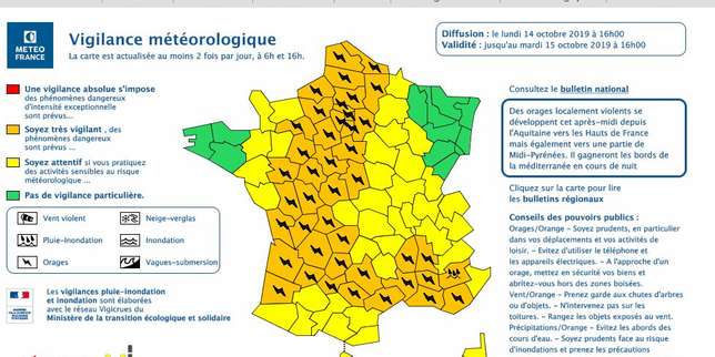 Météo France place 46 départements en vigilance orange en raison d’un épisode orageux
