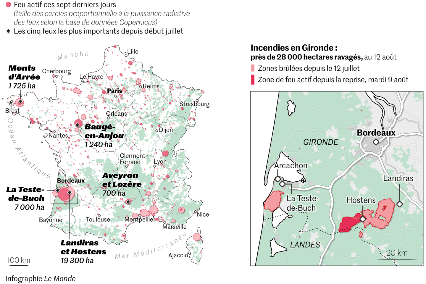 La carte des incendies en France depuis le début de l’été