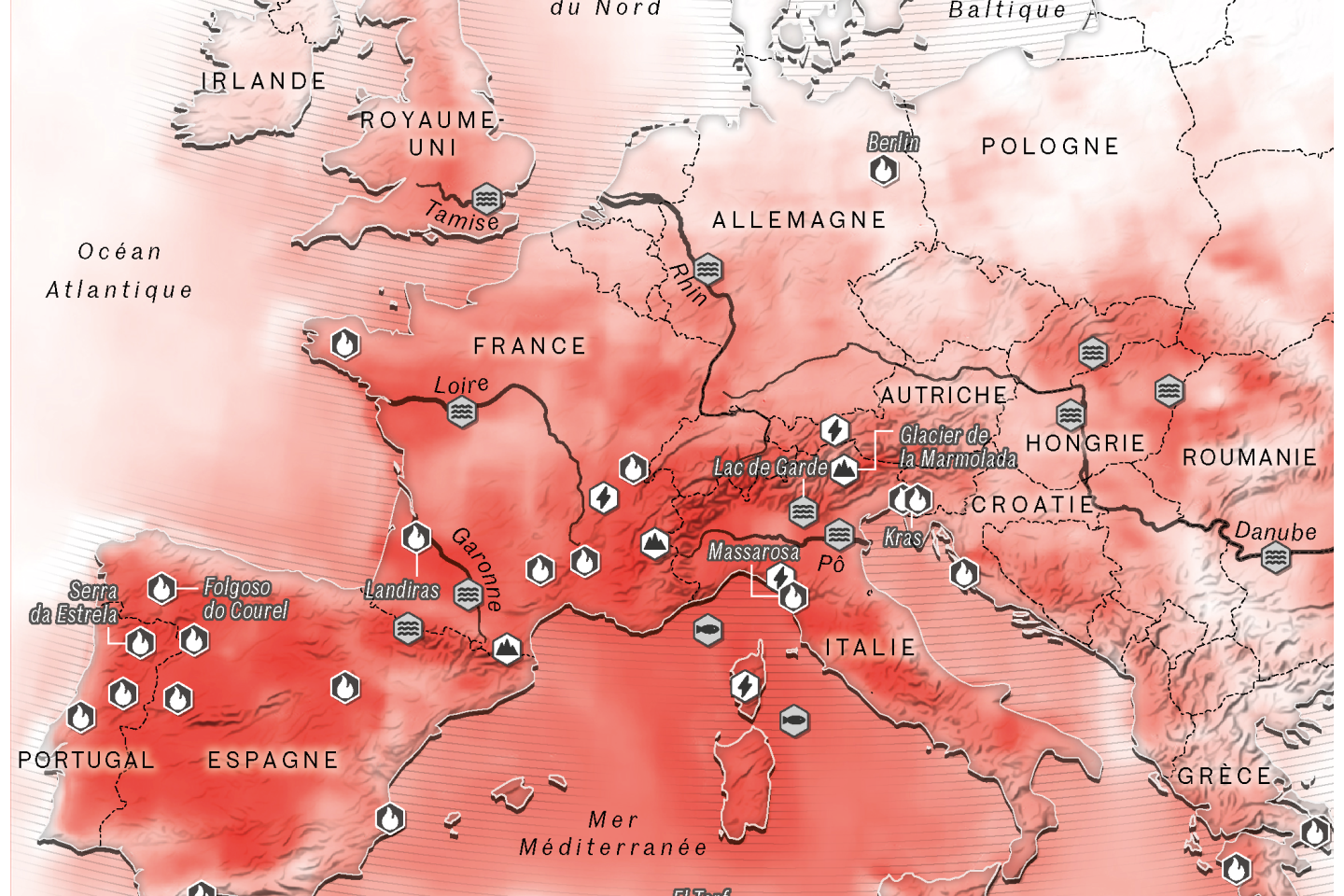 La carte des températures et des événements climatiques extrêmes cet été en Europe