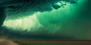 Un extraordinaire orage vert émeraude au Texas