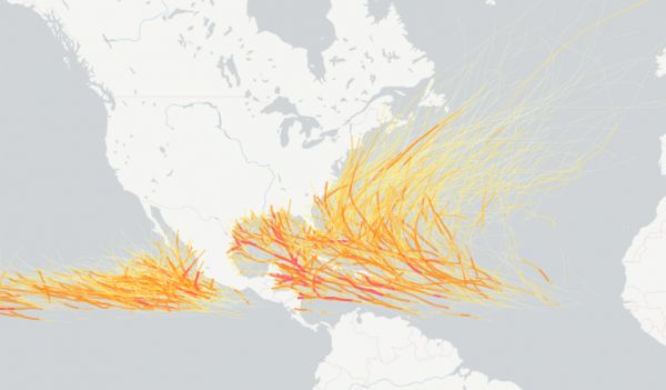 La carte de tous les ouragans depuis 100 ans