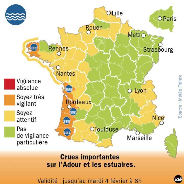 Inondations : cinq départements restent en vigilance orange 