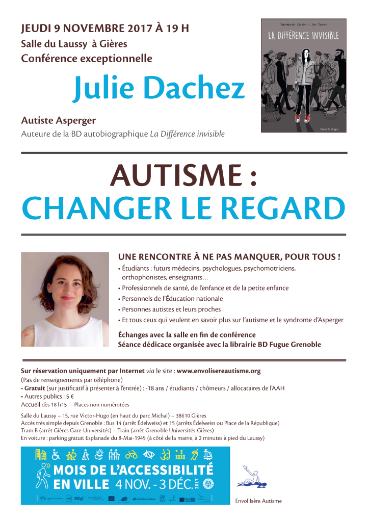 Conférence de Julie Dachez, jeune femme autiste, à Gières (près de Grenoble), 9 novembre 17