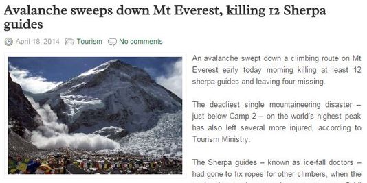 Séisme au Népal : la fausse photo de l'avalanche sur l'Everest