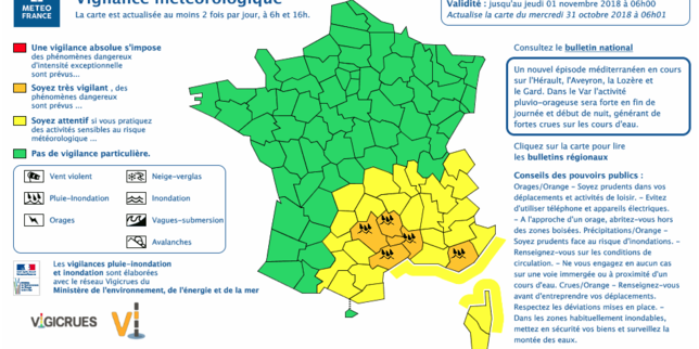 Intempéries : cinq départements du sud de la France en vigilance orange pluies-inondations
