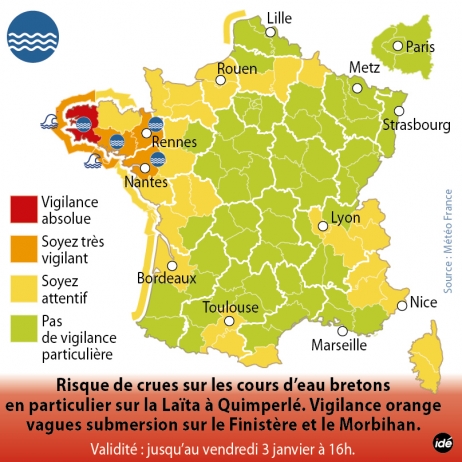 Le Finistère passe en vigilance rouge pour les crues