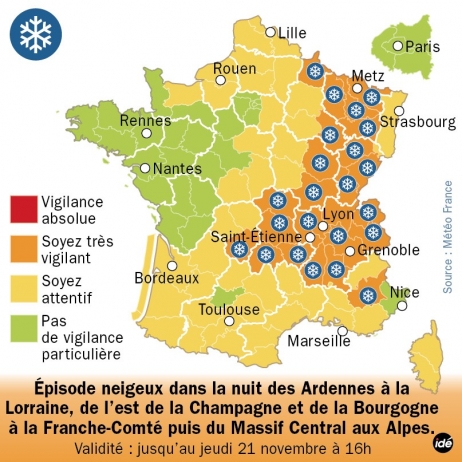 Neige et verglas : 25 départements de l'Est de la France placés en vigilance orange par Météo-France