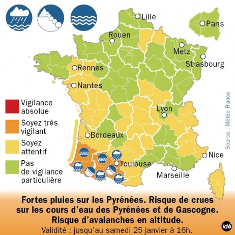 Pluies exceptionnelles et vigilance orange dans quatre départements pyrénéens